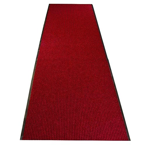 uyoyous 90x300cm Teppich Läufer Flur Fußmatte Schmutzläufer mit Rutschfester Rücken Schmutzfangmatte Teppichläufer für Räumen, Korridoren, Eingangsbereichen - （Rot，Rechteck） von uyoyous