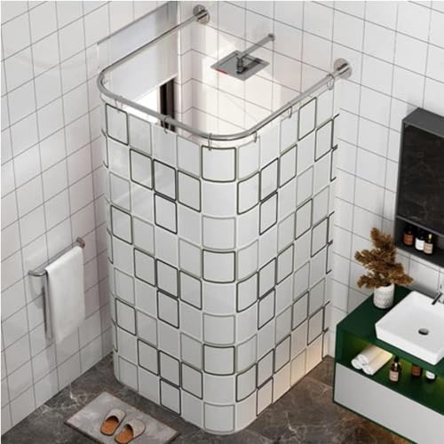 uyoyous Dusche Vorhangstange U-Form, 304 Edelstahl Dusche Vorhangstange Ecke, einstellbare Dusche Stange Badewanne Schiene erweiterbar für Badezimmer (85-120cm) von uyoyous