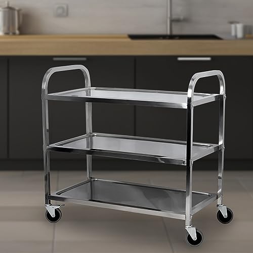 uyoyous Großer 3-stöckiger Edelstahl-Allzweckwagen, 950 x 950 x 500 mm, Küchenrollwagen, Servierwagen, Service, Catering, Aufbewahrungswagen mit feststellbaren Rädern für Küche, Hotels, Restaurants von uyoyous