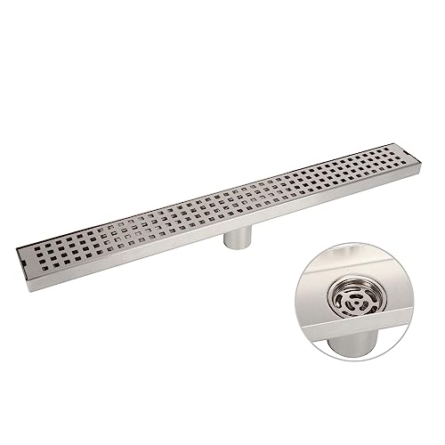 uyoyous Strip Duschrinne 60 cm Komplettset Extra Flach,Edelstahl Duschablaufrinne Senkrechter Ablauf Rechteckige Duschablauf mit Sieb Badezimmer großer Verdrängung Bodenabläufe von uyoyous