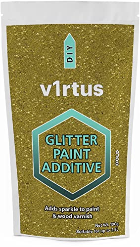 v1rtus Gold Glitter Farbe 100g Kristall Additiv für Emulsionsfarbe - Für den Einsatz mit Innen/Außen-Wand, Decke, Holz, Metall, Lack, Totes flach, Matt, Weich Sheen oder Silk Farben ... von v1rtus