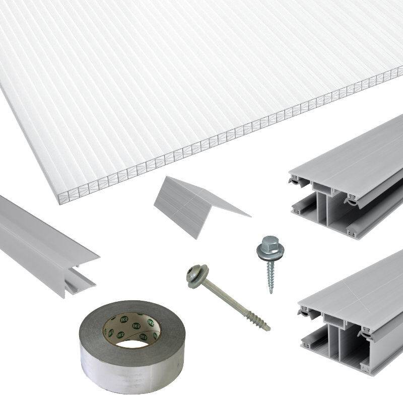 Polycarbonat Stegplatten | Terrassendach-Set | ECO Verlegeprofil | 16 mm | X-Struktur | glasklar von Friedrich von Lien AG