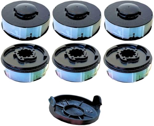 6 x Rasentrimmer Spulen Ersatz + 1 Spulenabdeckung Deckel Haube passend für ALDI Gardenline Elektro Trimmer GLR GLT 450 451 452 453 454 455 456 457 458 459 & GLR 450/1 bis 450/9 von vabiono