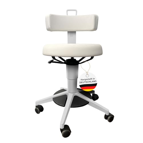 vabo Premium Arzthocker mit Lehne – ergonomischer Rollhocker mit 3D-Sitzfläche – Arztstuhl mit handfreier Höhenverstellung – leise Rollen – einfache Montage von vabo