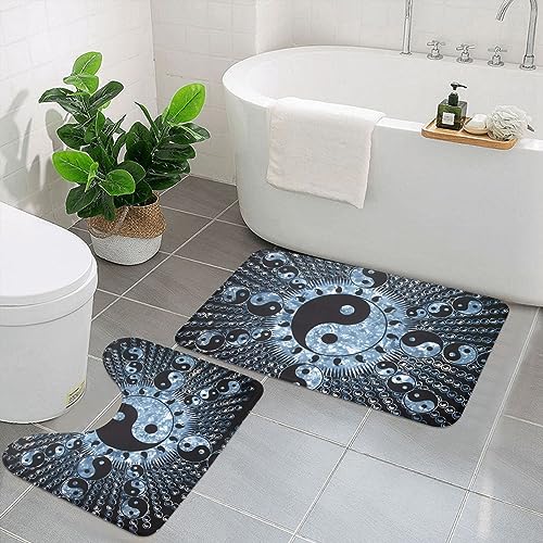 vacsAX Faser Flanell Badezimmer Matten-Set - U-förmige WC-Bodenmatte - Isolierung 2-teiliges Badezimmerteppich-Set Ying Yang Diagramm von vacsAX