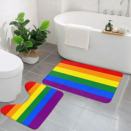 vacsAX Flanell-Badezimmermatten-Set – Badezimmerteppiche, Badezimmerteppich-Set, 2-teilig, perfekt für jedes Badezimmer, Regenbogen von vacsAX