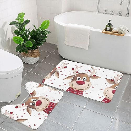 vacsAX Flanell-Badezimmermatten-Set – Badezimmerteppiche, Badezimmerteppich-Set, 2-teilig, perfekt für jedes Badezimmer, niedliches Weihnachts-Rentier von vacsAX