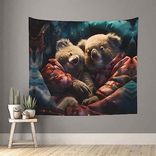 vacsAX Wandteppich, Koala-Vater und Sohn, Kunstdruck, Wandbild für Schlafzimmer, Wohnzimmer, Wohnheim, Heimdekoration, 152,4 x 130,5 cm von vacsAX