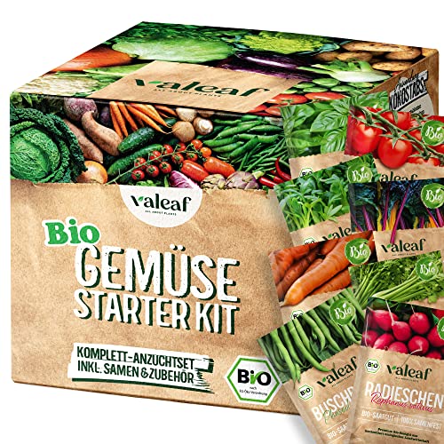 valeaf BIO Gemüse Starter Set I Gemüse Samen Anzuchtset zum Gemüse züchten I Mini Gemüseset m. Bio Gemüsesamen I Saat Gemüse Anzucht I Pflanzset buntes Gemüse I Gemüse Samen (BIO Gemüse Starter Kit) von valeaf