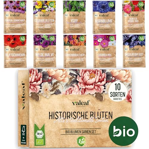 valeaf BIO Historisches Blumensamen Set I 10 Blumensamen Tütchen mit traditionellen Blumen Samen I Wildblumen Saat tolles Garten Geschenk o. Blumensamen Geschenk I Bio Pflanzensamen Garten Anzuchtset von valeaf