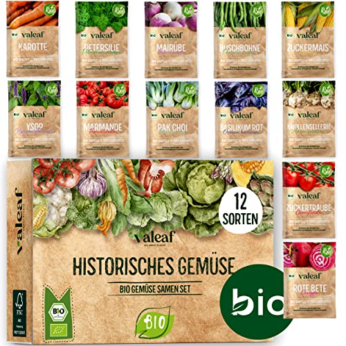 valeaf BIO Historisches Gemüse Samen Set I Seltene u. alte Gemüsesorten Samen im Gemüsesamen Set I Gemüse Anzuchtset I samenfestes Saatgut I Samen Gemüse als Gemüse Samen Set I tolles Garten Geschenk von valeaf