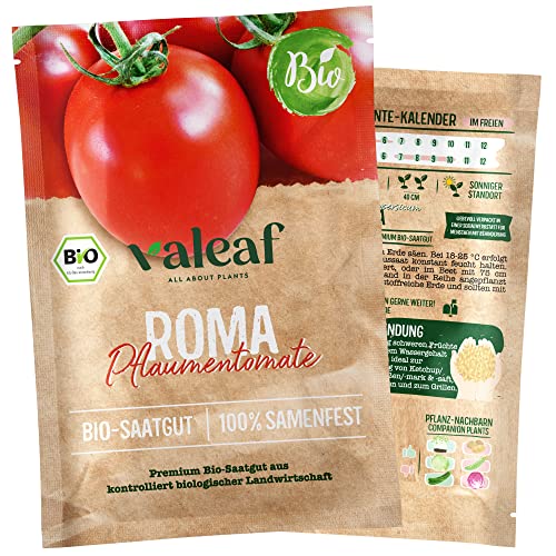 valeaf BIO Tomaten Samen I Premium Tomatensamen zur Tomaten Anzucht im Garten, Balkon und Hochbeet I samenfestes Tomaten Saatgut I Pflanzen Samen zum Tomaten Pflanzen (Roma - Pflaumentomate (BIO)) von valeaf