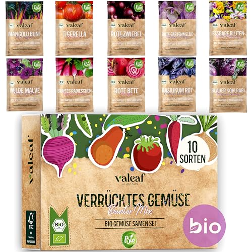 valeaf BIO Verrücktes Gemüse Samen Set I Saatgut Set mit besonderen Gemüsesamen I züchte buntes Gemüse I Mini Pflanzset I Crazy Veg I Gemüse Samen Set I Garten Anzuchtset Gemüsesamen Geschenk von valeaf