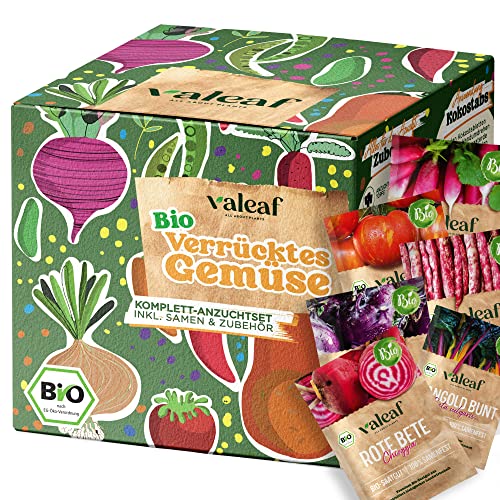 valeaf BIO Verrücktes Gemüse Starter Kit I ausgefallenes Anzuchtset I Gemüsesamen I züchte buntes Gemüse I Mini Pflanzset I Crazy Veg I Gemüse Samen Set I Garten Anzuchtset Gemüsesamen Geschenk von valeaf