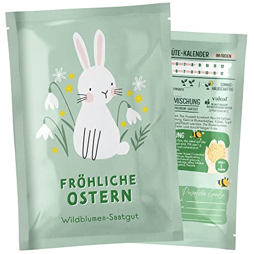 valeaf Blumensamen Wildblumenwiese I Blumen Saatgut als Ostergeschenk, Ostergras Samen I Blumen Samen Oster Geschenk u. Oster Geschenk Kinder I Wildblumen Samen I Blumensamen Tütchen für Blumenwiese von valeaf