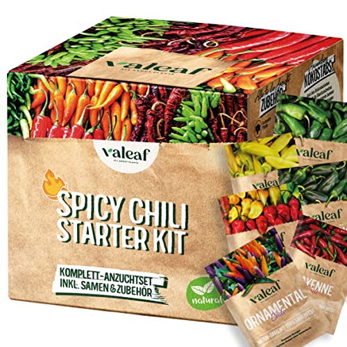 valeaf Chili Starter Set I Chili Anzuchtset m. Chilisamen I Chili Geschenkset I Chilli Zucht Set I Chili Pflanzen züchten I Chili Anzuchtset I Pflanzensamen Chili Set I Chili Samen Garten Geschenk von valeaf