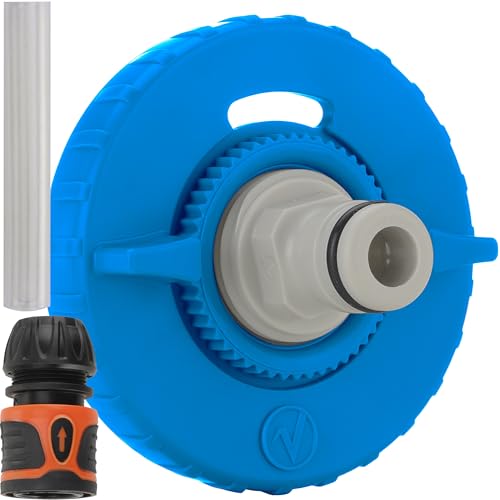 valuents® Wassertankdeckel 3 Pins 78mm Durchmesser – blau – für Wohnmobil mit Schlauch für Wassereinfüllstutzen +Plus: Adapter für Wasserschlauch von valuents