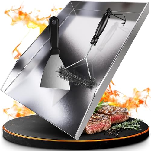 valuents Grillplatte - Plancha Grill Platte aus dickem & rostfreiem Edelstahl – 20 x 40 cm – für BBQ Gasgrill & Kohlegrill geeignet +PLUS: Bürste & Grillspachtel von valuents