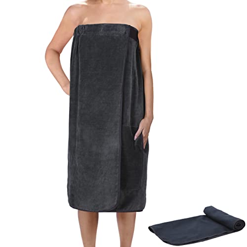 valuents® Saunakilt für Damen aus Baumwolle – Sauna Kilt für Frauen in grau – one Size Saunahandtuch mit Klettverschluss 80x130cm +Plus: Handtuch von valuents