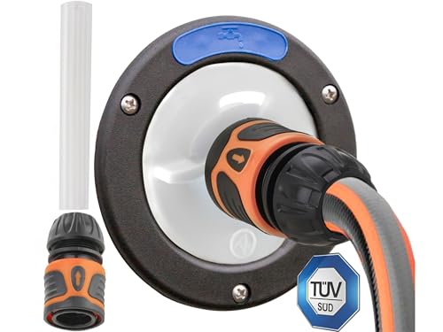 valuents® Wassertankdeckel 3 Pins 78mm Durchmesser – weiß – für Wohnmobil mit Schlauch für Wassereinfüllstutzen +Plus: Adapter für Wasserschlauch von valuents