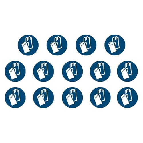 14 Aufkleber Handschuhe benutzen M009 - ø 9,5cm - UV- und witterungsbeständig - ISO 7010 - nachhaltig - Gebotszeichen Schild (9,5 cm, Handschuhe) von vamani