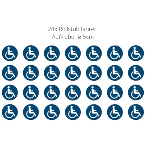 28 Aufkleber Rollstuhlfahrer Rollstuhl - ø 5cm - UV- und witterungsbeständig - nachhaltig - Gebotszeichen Schild (5 cm, Rollstuhlfahrer) von vamani