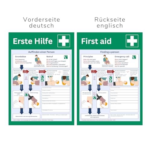 3x Erste Hilfe Plakat - DIN A4 - deutsch und englisch - Poster Aushang Schild (3, DIN A4) von vamani