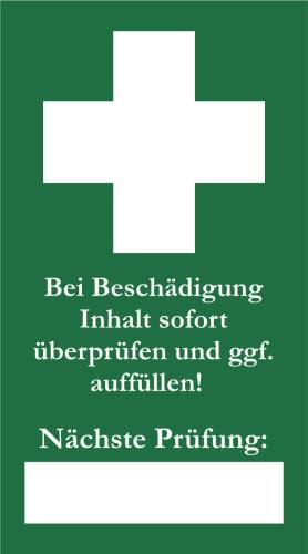 96x Siegel für Erste Hilfe Verbandskasten 25x45 mm selbstklebend CO2 neutral in Deutschland gedruckt Prüfsiegel Kontrollsiegel Prüfplakette Siegeletiketten Betriebsverbandkasten Erstehilfekasten (96) von vamani