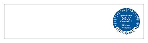 Kabelprüfplaketten DGUV V3 Vorschrift 3-25x100 mm - 100-2000 Stück - CO2 neutral gedruckt in Deutschland - blau - 2021-2026 (1000) von vamani