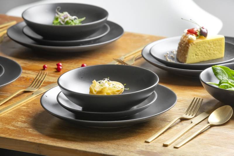 Tafel-Set 18 tlg. Luna S  in runde Form Coupe schwarz matt von van Well
