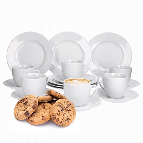 Van Well Trend 18-Piece Coffee Service for 6 People White Coffee Cups + Saucers + Cake Plate von Van Well