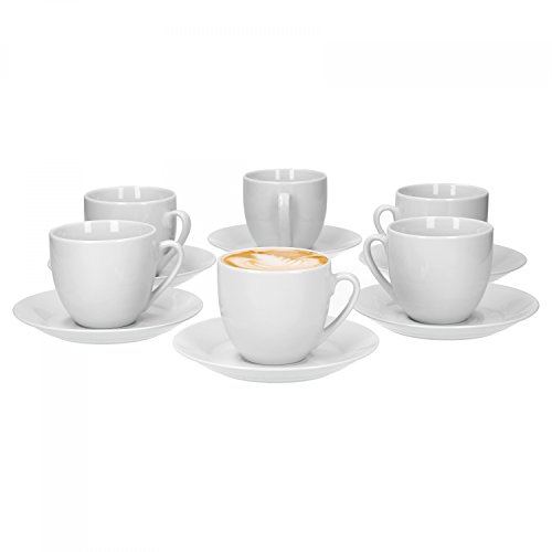 Van Well Trend Set of 6 Coffee Cups with Saucers Round 230 ml White Porcelain Tableware von Van Well