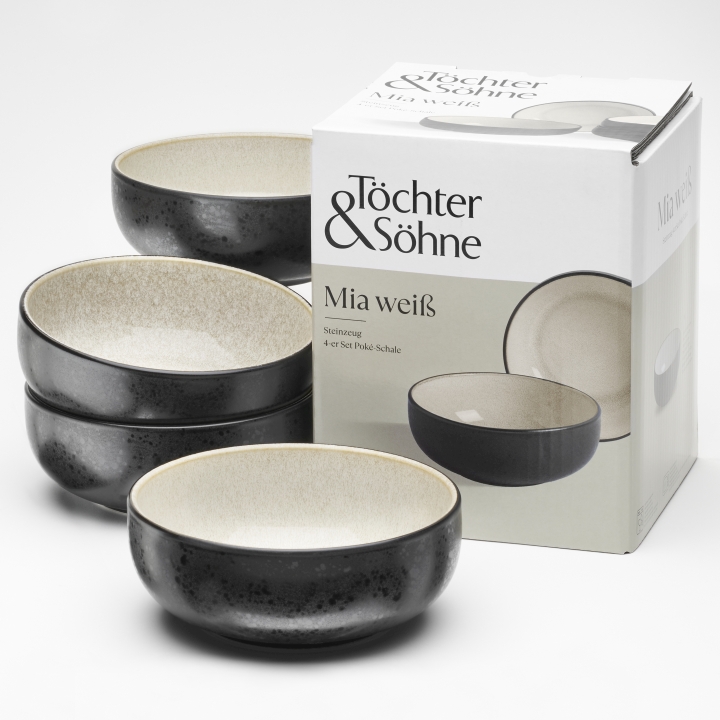 van Well 4er-Set Bowls MIA 18cm aus Steinzeug glasiert weiß von van Well