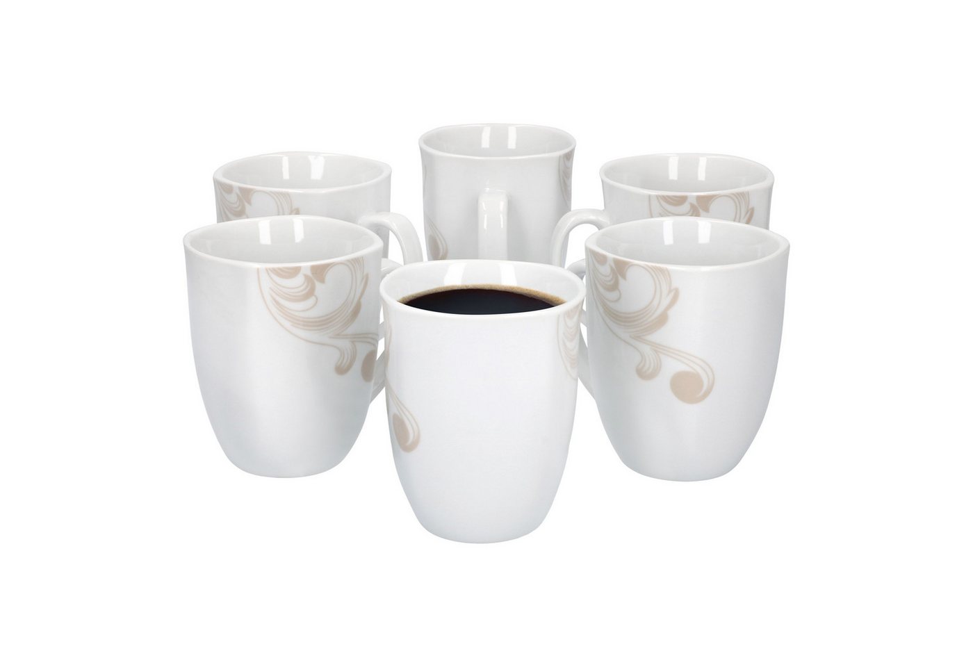 van Well Becher 6er Set Kaffeebecher Festivo weiß 300-350ml Jumbo-Tasse Weihnachten, Porzellan von van Well