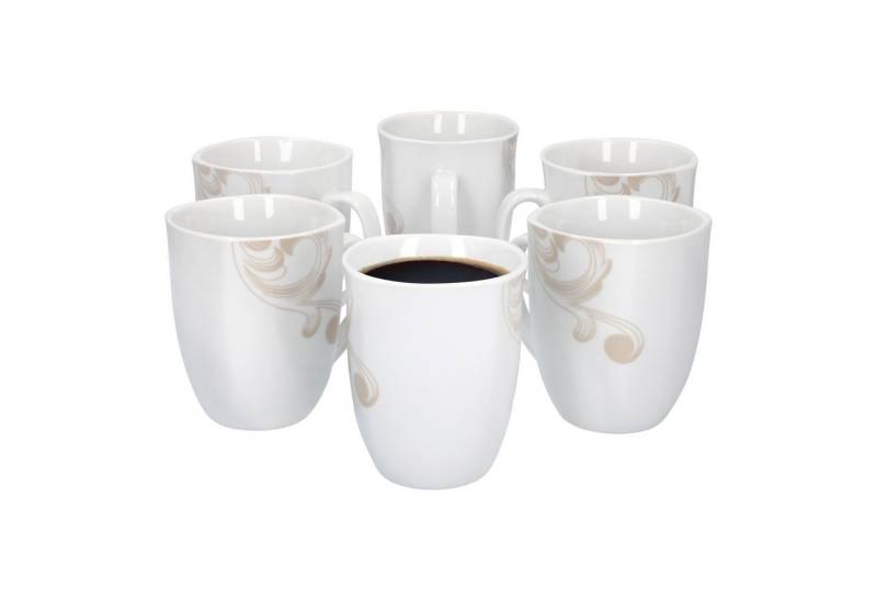 van Well Becher 6er Set Kaffeebecher Festivo weiß 300-350ml Jumbo-Tasse Weihnachten, Porzellan von van Well
