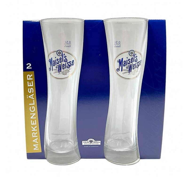 van Well Bierglas Maisel’s Weisse Weißbierglas 0,5 l 2er Set geeicht im Geschenkkarton, Traditioneller Weißbiergenuss im Markenglas von van Well