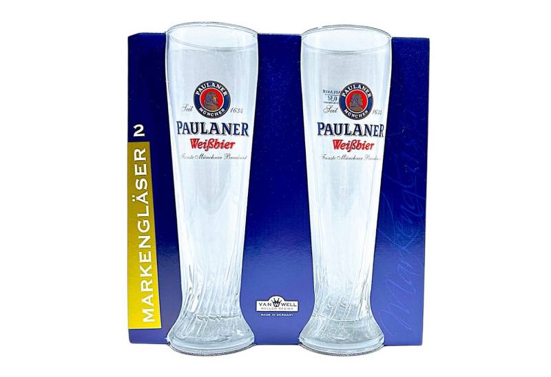 van Well Bierglas Paulaner Weißbierglas 0,5 l 2er-Set geeicht im Geschenkkarton, Echter Münchner Weißbiergenuss im Markenglas von van Well