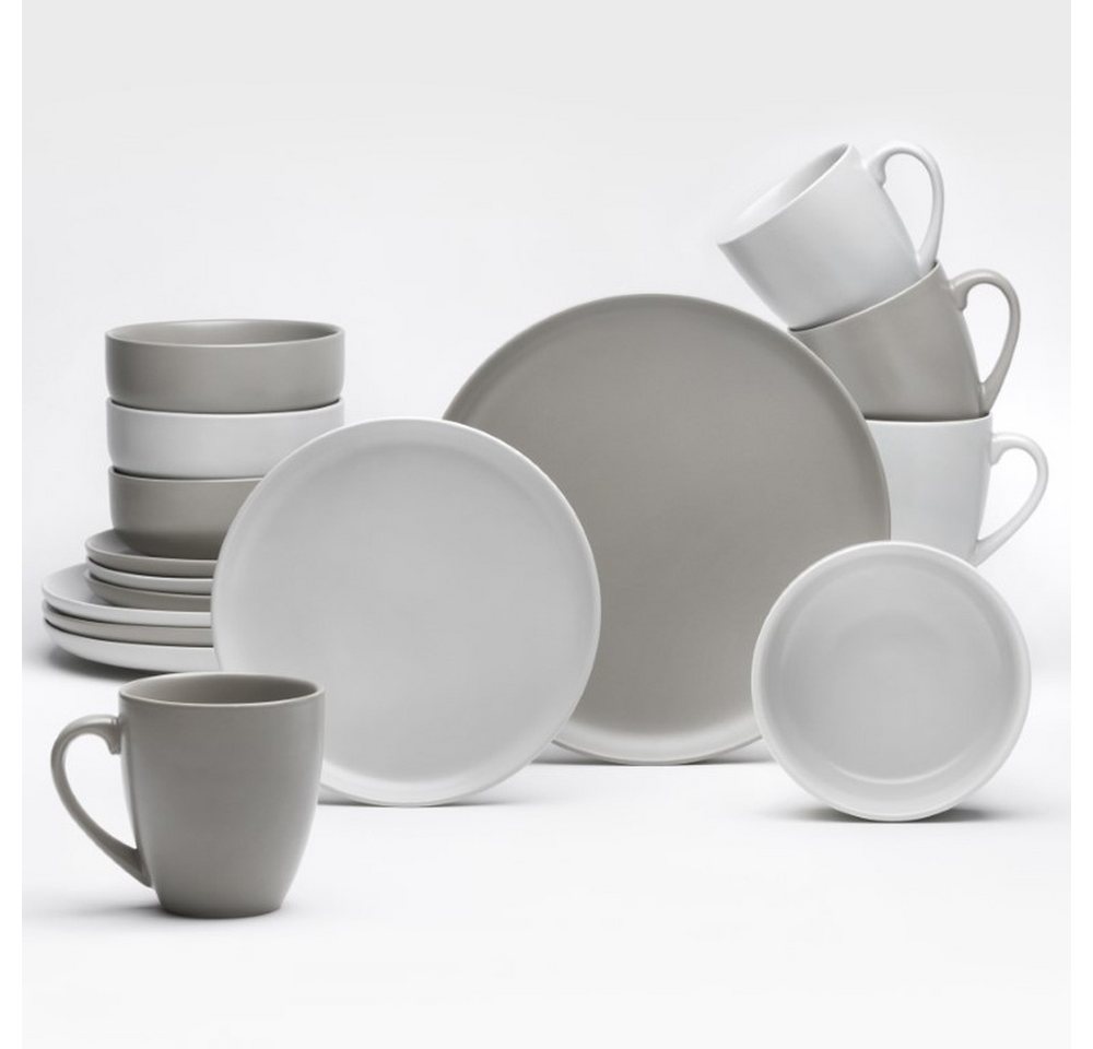 van Well Geschirr-Set Stockholm (16-tlg), 4 Personen, Steingut, (16-tlg) in sand und taupe, Steingut - 25cm (D) von van Well