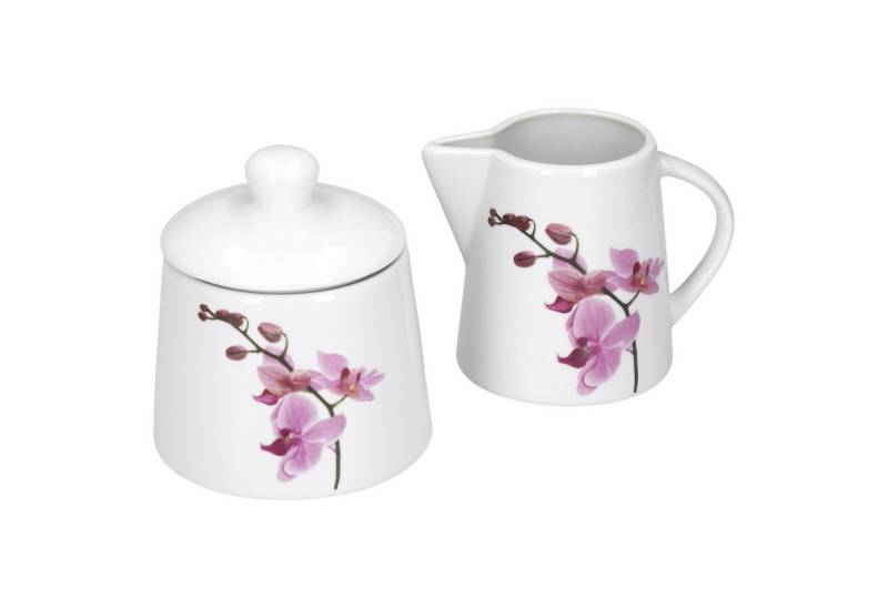 van Well Milch- und Zuckerset Kaffeeergänzungsset Milchkännchen & Zuckerdose Kyoto Orchidee, Porzellan von van Well