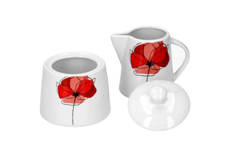 van Well Milch- und Zuckerset 2tlg Set Milchkännchen 23cl & Zuckerdose 28cl Monika Porzellan Mohn, Porzellan von van Well