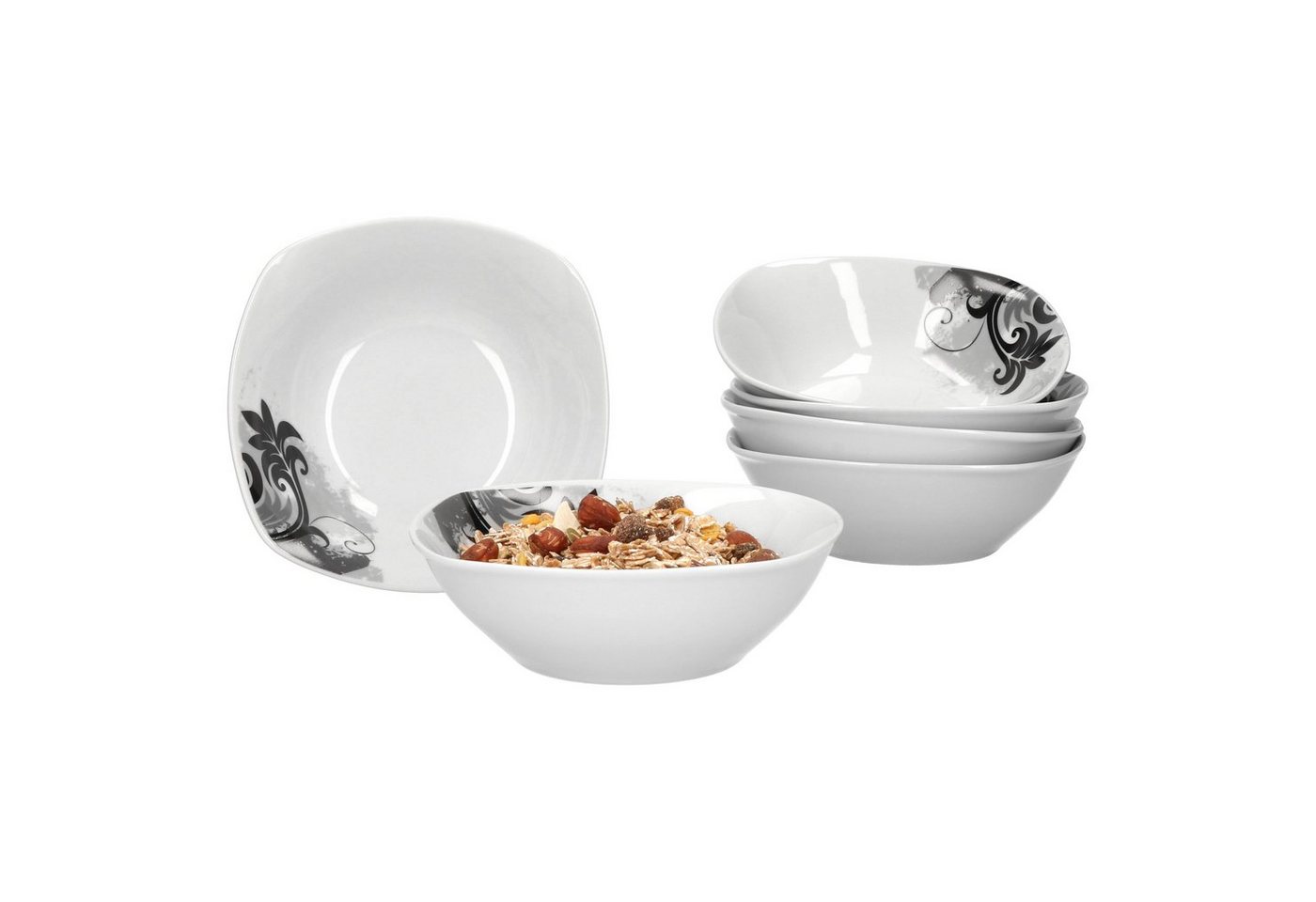 van Well Müslischale 6er Set Müsli- Salatschale Black Flower 16cm, Porzellan von van Well