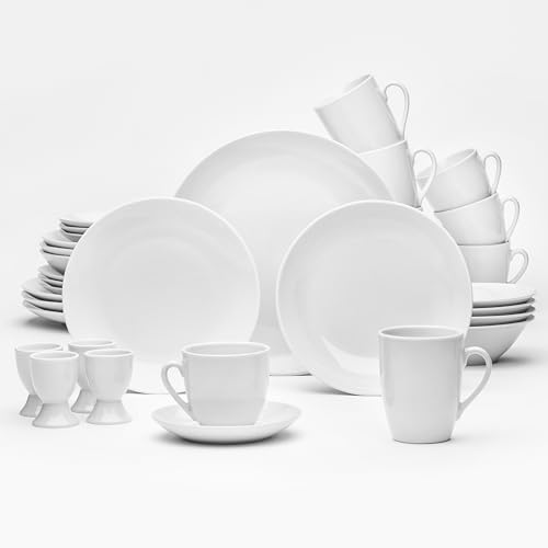 van Well Ronda Geschirrset für 4 Personen – 32-teiliges klassisches Porzellan Kombi-Service in Weiß – Geschirr Set mit runder Form, weiß für die perfekte gedeckte Tafel von Van Well