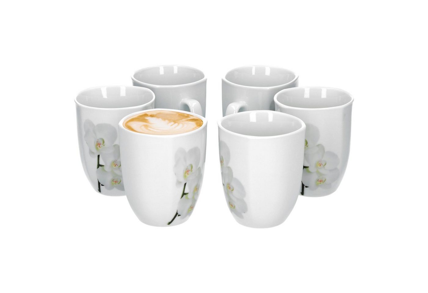 van Well Becher 6er Set Kaffeebecher Vanda weiße Orchidee 33cl, Porzellan van Well Becher 6er Set Kaffeebecher Vanda weiße Orchidee 33cl, Porzellan von van Well