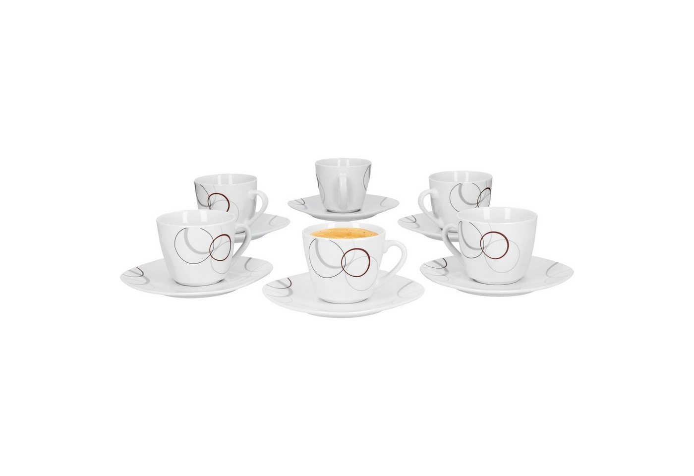 van Well Tasse 6er Set Kaffeetasse 20cl und Untertasse Palazzo Porzellan mit Kreisen, Porzellan van Well Tasse 6er Set Kaffeetasse 20cl und Untertasse Palazzo Porzellan mit Kreisen, Porzellan von van Well
