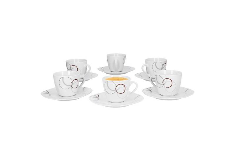 van Well Tasse 6er Set Kaffeetasse 20cl und Untertasse Palazzo Porzellan mit Kreisen, Porzellan von van Well