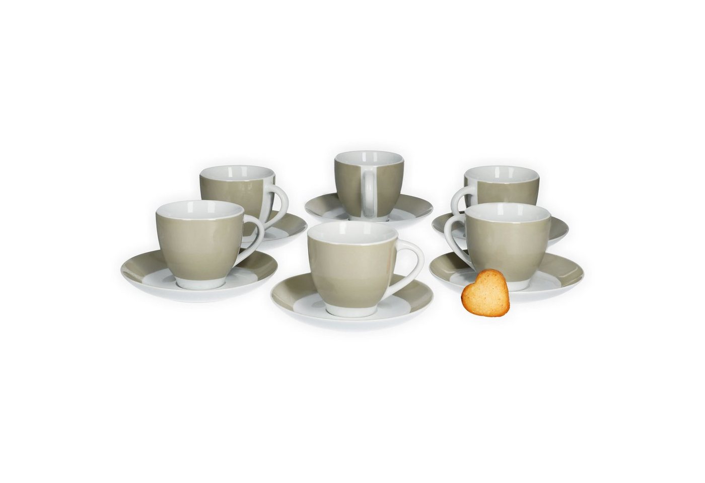 van Well Tasse 6er Set Kaffeetasse mit Untertasse Serie Vario Porzellan - beige von van Well