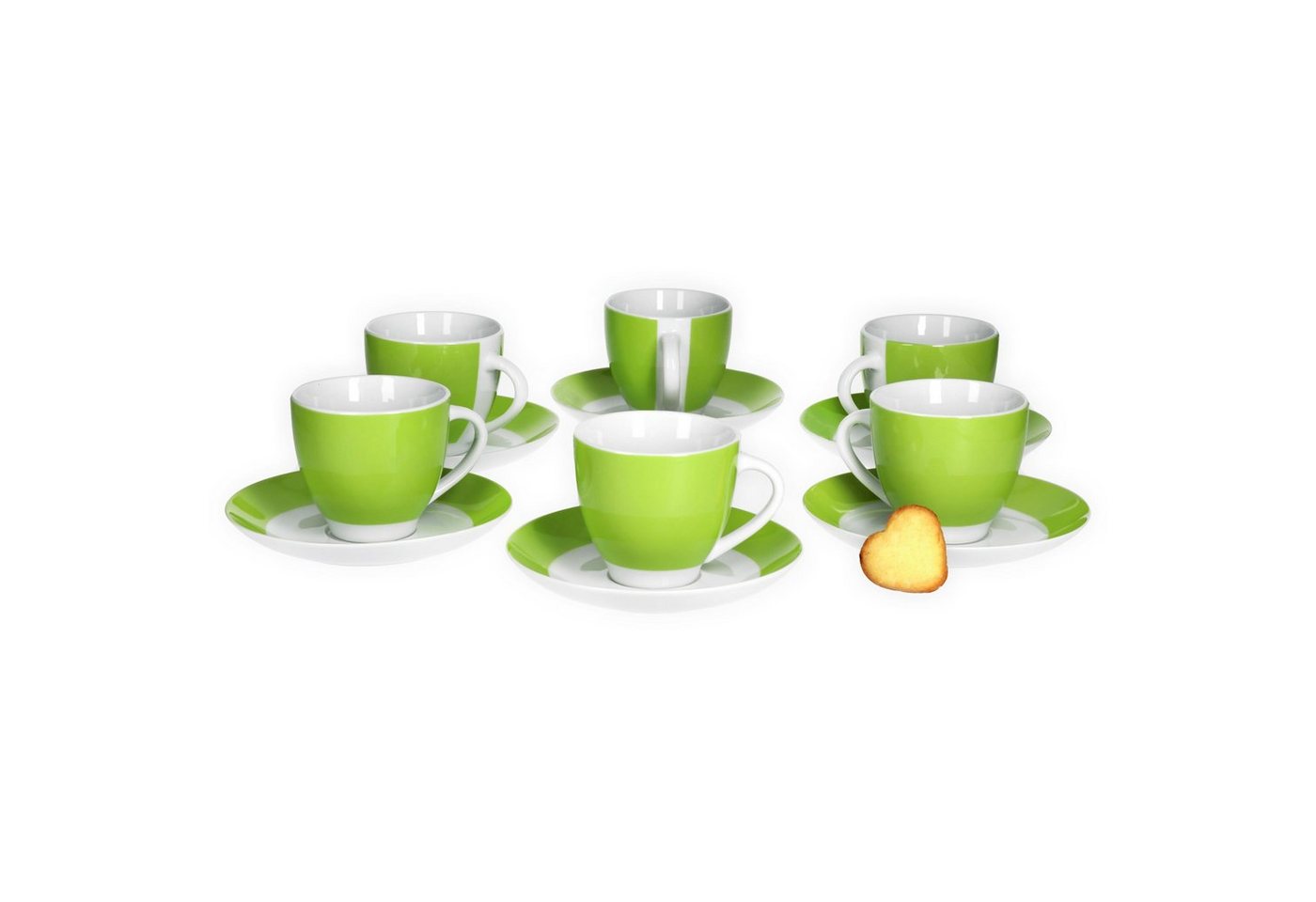 van Well Tasse 6er Set Kaffeetasse mit Untertasse Serie Vario Porzellan - grün von van Well