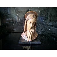Vintage Terrakotta Büste Madonna Op Marmeren Keller. Tür Johannes Dommisse Belgien. 1930.gesigneerd Nummeriert von vanDykeAntiques