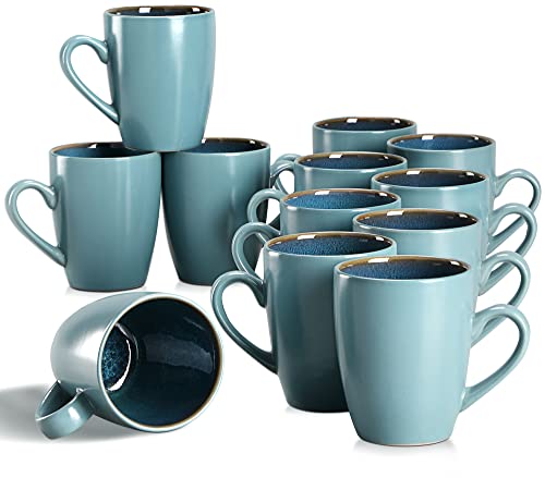 Kaffeetassen Steingut, vancasso BUBBLE 12-teiliges Tassen Set, 380ml Kaffeebecher mit Henkel von vancasso