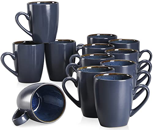 Kaffeetassen Steingut, vancasso BUBBLE 12-teiliges Tassen Set, 380ml Kaffeebecher mit Henkel von vancasso